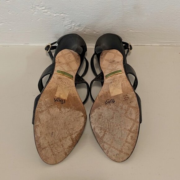 LAMB Lightning Bolt Black & Gold Metal Embellish T Strap Stiletto Sandals, 7/7.5 - Picture 14 of 16